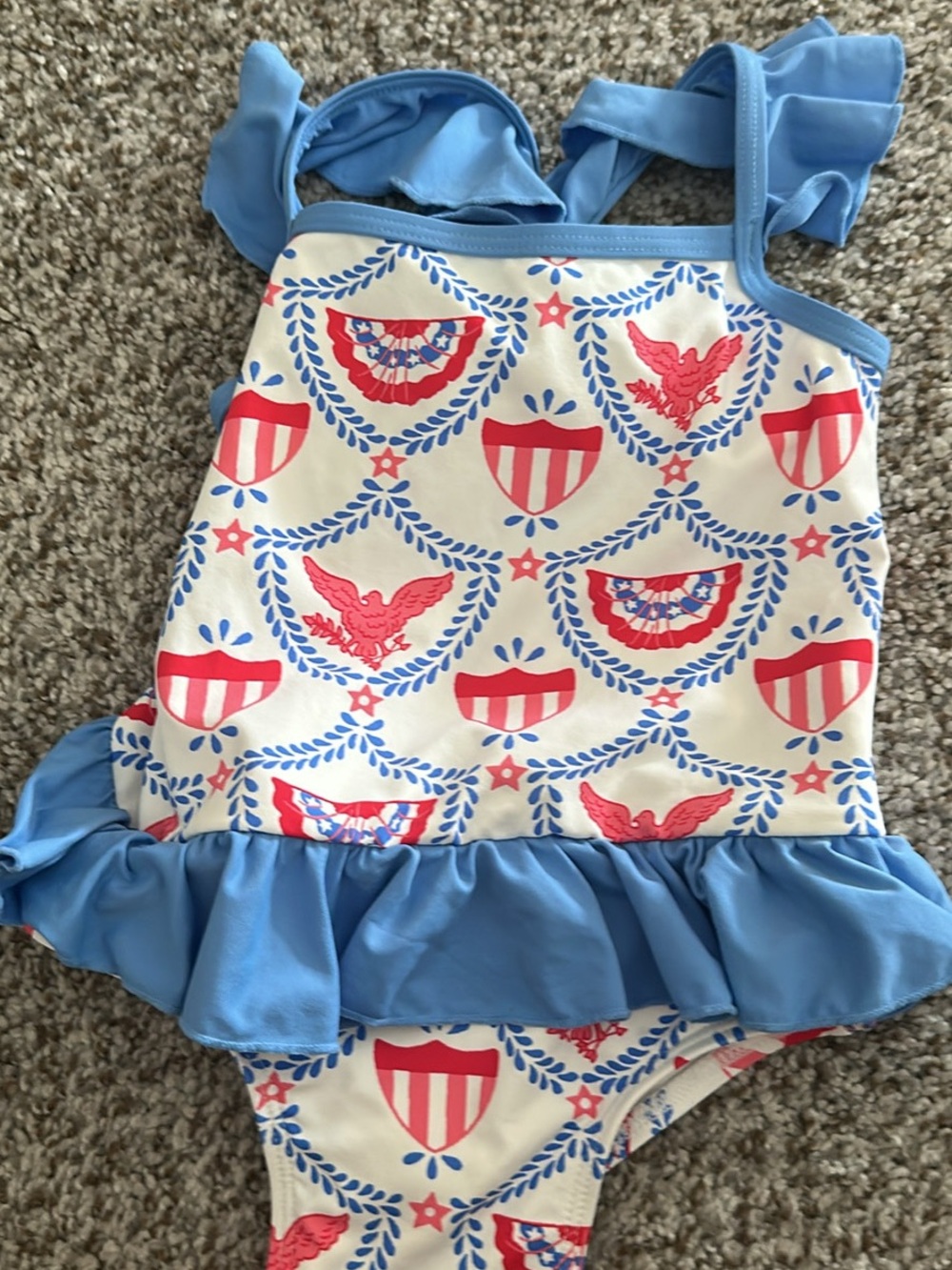 TBBC Girls Blue & Red Patriotic Ruffle Swimsuit